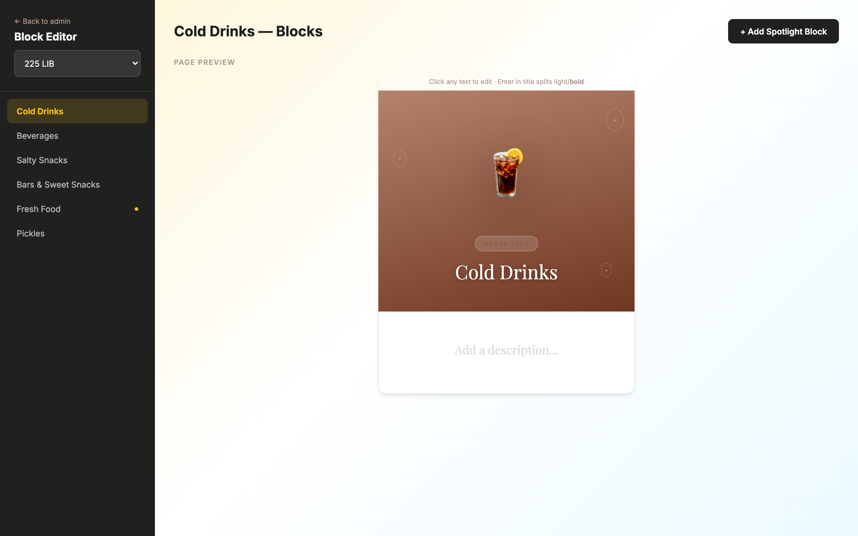 Block Editor with category selected