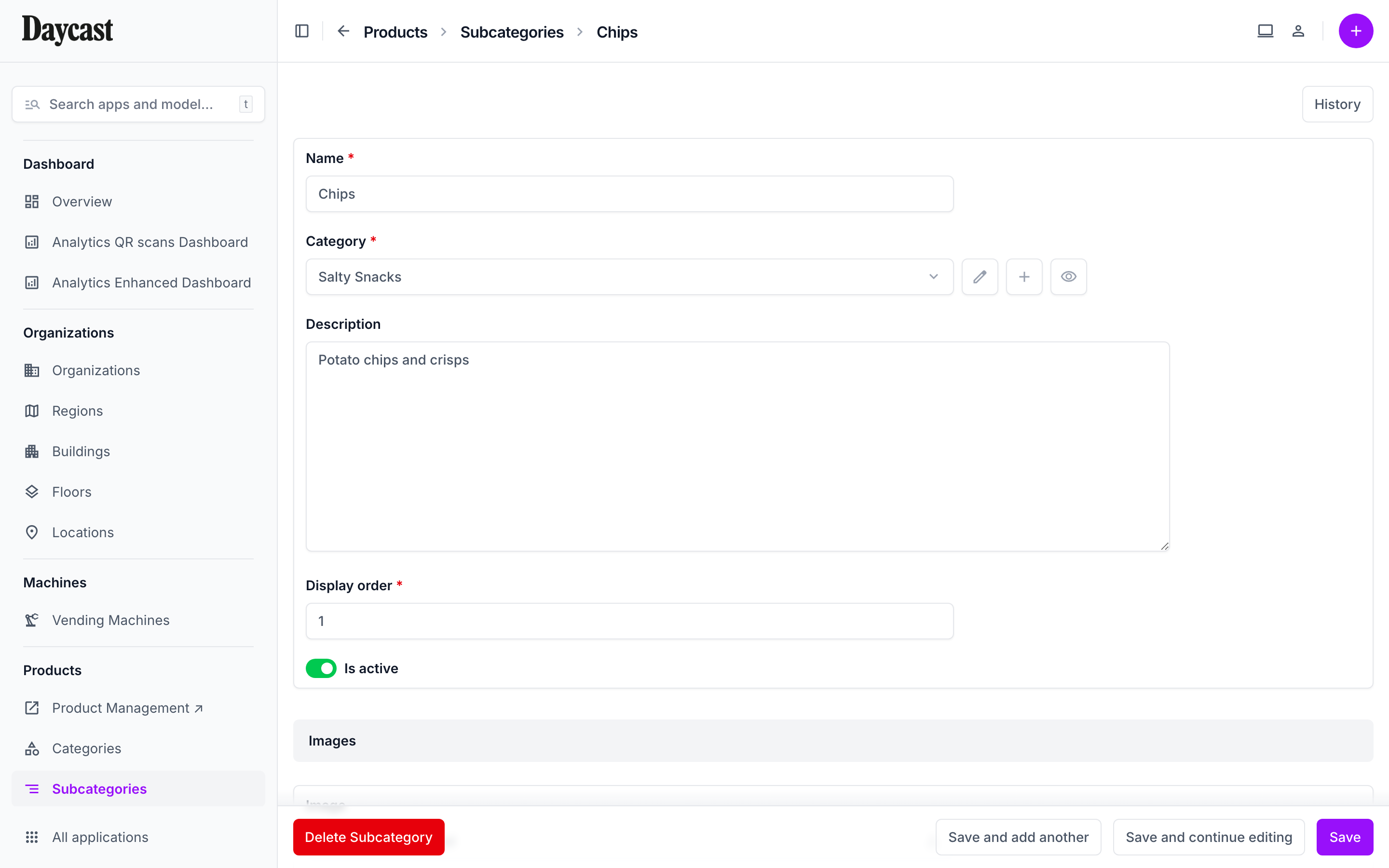 Subcategory edit form
