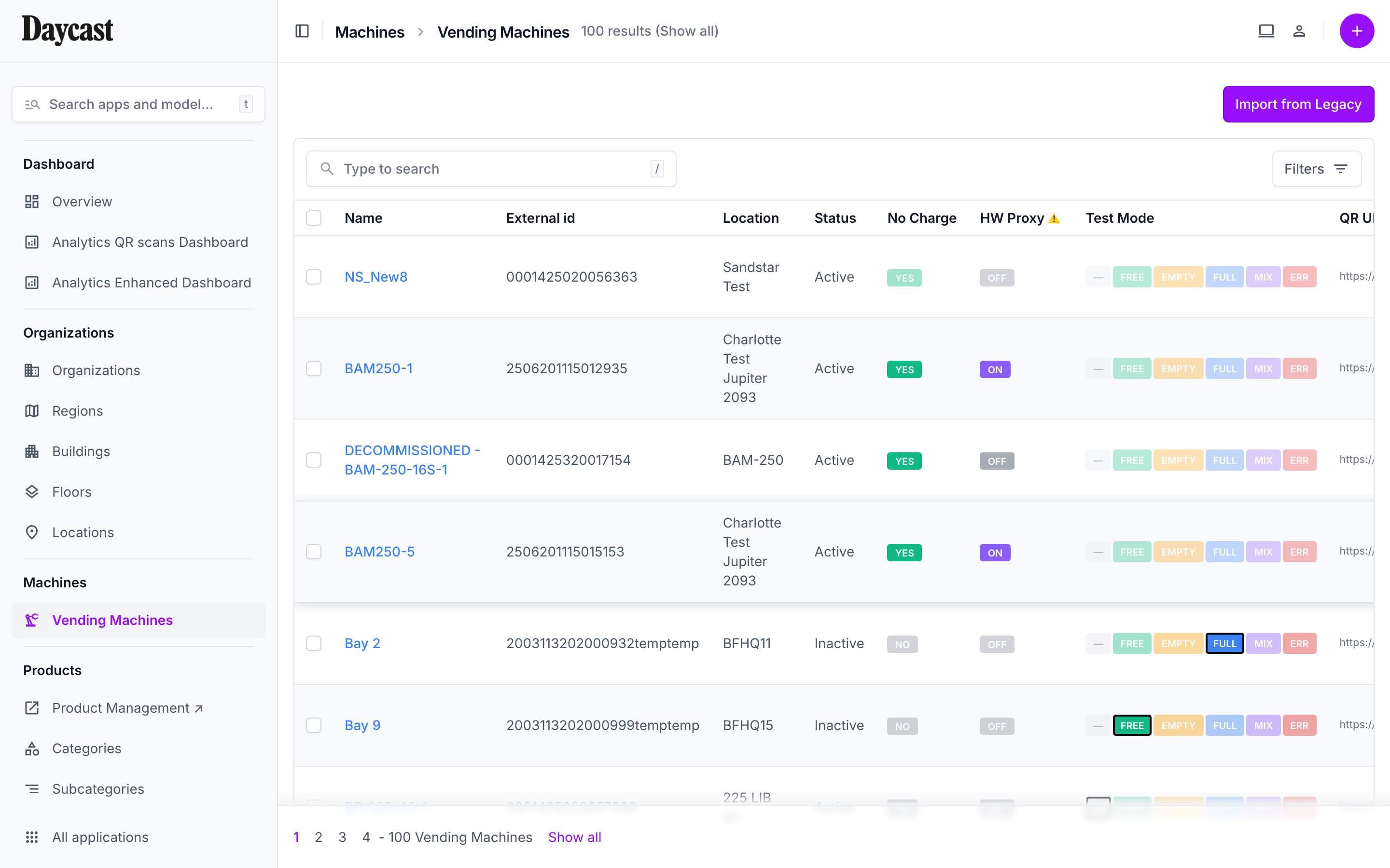 Vending Machines list